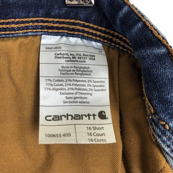 Carhartt Relaxed Fit Jasper Jeans Sz 16 Short Dark Wash Cotton Blend 16 x 30 - Picture 10 of 12
